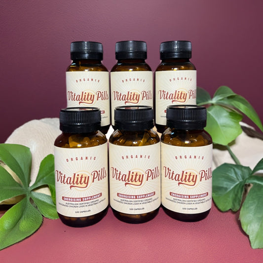 6 jars of Vitality Pills organic chicken liver capsules